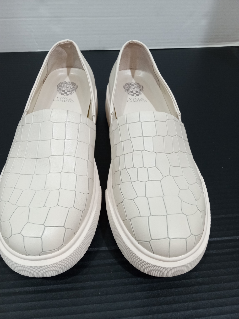 Vince Camuto Ivory Croc-Embossed Slip-On Sneakers